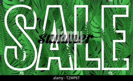 Verkauf Banner, Poster mit Palmblättern, Dschungel verlässt. Schöne Vektor floral tropischer Sommer Hintergrund Stock Vektor