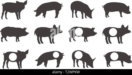 Vektor Sammlung von Schwein Silhouetten Stock Vektor
