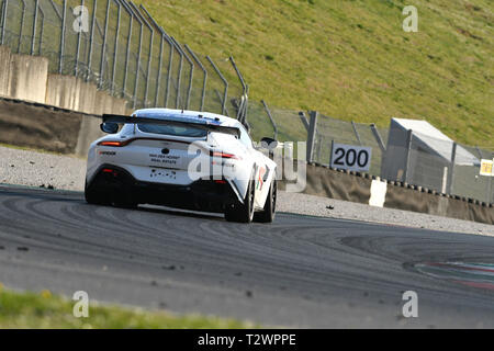 Italien - 29. März, 2019: Aston Martin Vantage GT4 AMR von PROsport Performance Deutschland Team angetrieben durch Rodrigue Gillion/Nico Verdonck/Akhil Rabindra Stockfoto