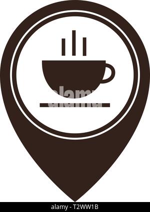 Kartenzeiger mit heißem Kaffee Tasse Symbol auf weißem Hintergrund. Essen und Trinken Zeiger. Vector Illustration Stock Vektor