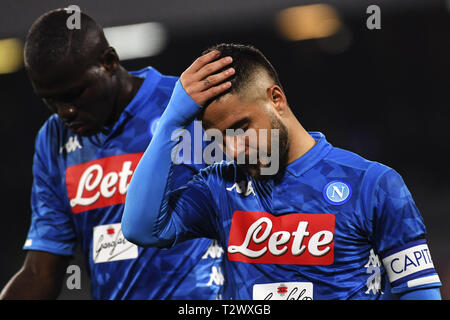 Serie A TIM Fußballspiel im Stadion San Paolo in Neapel statt. Napoli Juventus beendet 1 - 2, die Enttäuschung der Kapitän Lorenzo Insigne und Kalidou Koulibaly am Ende des Spiels. 03/03/2019, Neapel, Italien Wo: Neapel, Italien Wann: 03 Mar 2019 Credit: IPA/WENN.com ** Nur für die Veröffentlichung in Großbritannien, den USA, Deutschland, Österreich, Schweiz ** verfügbar Stockfoto