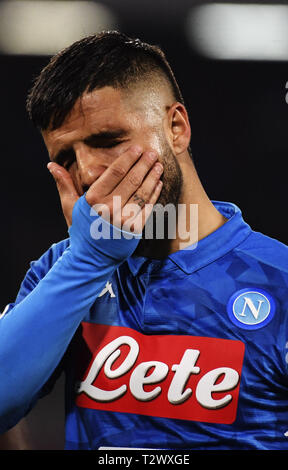 Serie A TIM Fußballspiel im Stadion San Paolo in Neapel statt. Napoli Juventus beendet 1 - 2, die Enttäuschung von Napoli Kapitän Lorenzo Insigne am Ende des Spiels. 03/03/2019, Neapel, Italien Wo: Neapel, Italien Wann: 03 Mar 2019 Credit: IPA/WENN.com ** Nur für die Veröffentlichung in Großbritannien, den USA, Deutschland, Österreich, Schweiz ** verfügbar Stockfoto