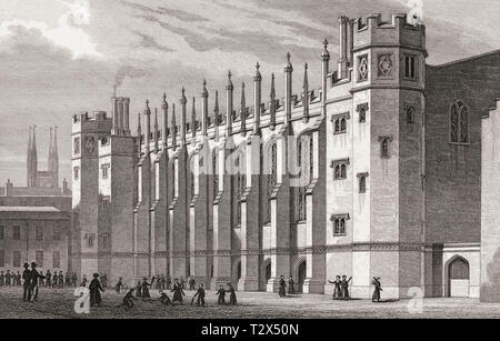 Die neue Halle, Christ's Hospital, London, UK, Illustration von Th. H. in der Hirte, 1826 Stockfoto