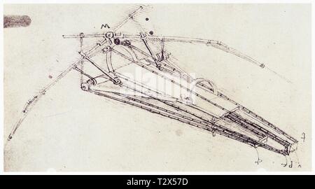 LEONARDO DA VINCI. ZEICHNUNG EINER FLIEGENDEN MASCHINE. 1485. STIFT UND TINTE. 230 MM X 160 MM Stockfoto