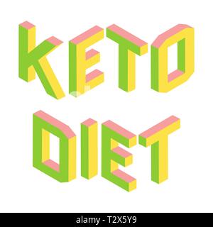 Ketogenic, Keto Diät, bunten 3d Buchstaben isoliert, Grün und Pink logo, gesunden Lebensstil, Vector Illustration auf weißem Hintergrund Stock Vektor