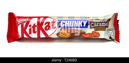 Kitkat Chunky Caramel fudge, gesalzen, single Bar, nestle Marke Stockfoto