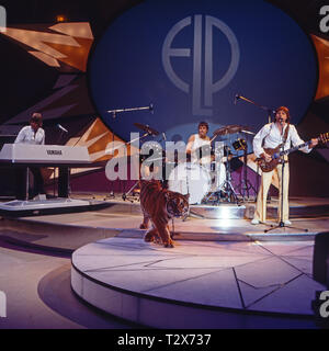 Musikgruppe Emerson, Lake And Palmer mit ihrem Song 'Tiger in einem Spotlight" in der Sendung "Pop Rock', Deutschland 1977. Stockfoto