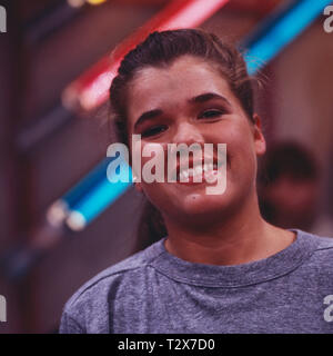 Anke Engelke, als Moderatorin im ZDF Ferienprogramm für Kinder, Deutschland 1979 - 1989. Stockfoto
