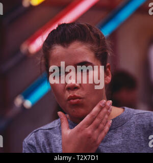 Anke Engelke, als Moderatorin im ZDF Ferienprogramm für Kinder, Deutschland 1979 - 1989. Stockfoto