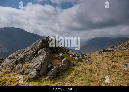 Wast Water, von Sty Kopf gesehen, in der Nähe von Great Gable, Seathwaite, Lake District, Cumbria Stockfoto