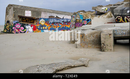 WWII Deutsche Bunker, Überreste der Atlantic Wall, Berck-Plage, Hauts-de-France, Frankreich Stockfoto