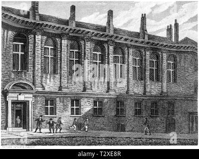 Eine Gravur der Merchant Taylors Schule, Suffolk Lane, London UK gescannt und in hoher Auflösung aus einem Buch 1814 veröffentlicht. Glaubten copyright frei. Stockfoto