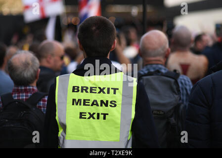 *** Frankreich/KEINE VERKÄUFE IN DEN FRANZÖSISCHEN MEDIEN *** März 29, 2019 - London, Vereinigtes Königreich: Tausende von Brexit Anhänger Rallye außerhalb des Britischen Parlaments gegen "Brexit Verrat" an dem Tag, an dem das Vereinigte Königreich wurde ursprünglich durch die Europäische Union zu verlassen, um zu protestieren. Stockfoto