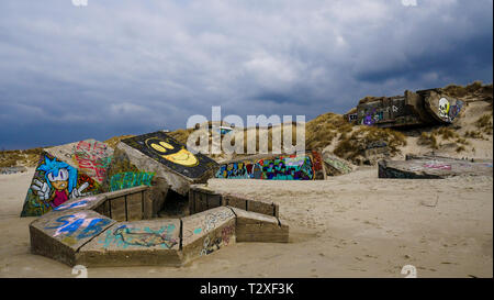 WWII Deutsche Bunker, Überreste der Atlantic Wall, Berck-Plage, Hauts-de-France, Frankreich Stockfoto