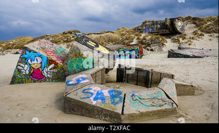 WWII Deutsche Bunker, Überreste der Atlantic Wall, Berck-Plage, Hauts-de-France, Frankreich Stockfoto