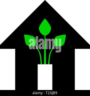 Eco-house - Green Home icon-Schwarz und Grün, isoliert - Vector Illustration Stock Vektor