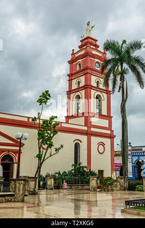 Jungfrau von Candelaria Kathedrale mit Palm im Vordergrund, in der Mitte der Stadt Camagüey, Kuba Stockfoto