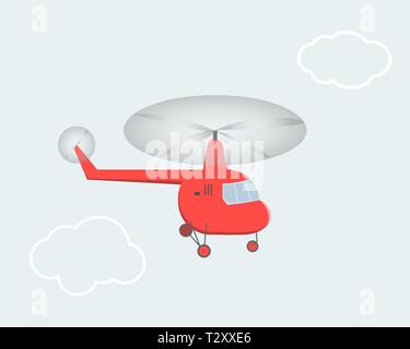 Kinder- zeichnung von einem Hubschrauber fliegen in den Himmel. Vector Illustration Stock Vektor