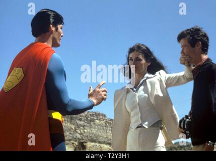 CHRISTOPHER REEVE, Margot Kidder, MARC MCCLURE, Superman, 1978 Stockfoto