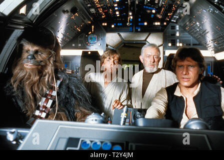 STAR WARS, Peter Mayhew, Mark Hamill, Alec Guinness, Harrison Ford, 1977 Stockfoto