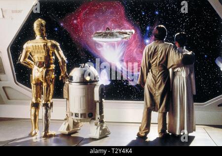 STAR WARS: Episode V - Das Imperium schlägt zurück, Anthony Daniels, Kenny Baker, Mark Hamill, Carrie Fisher, 1980 Stockfoto