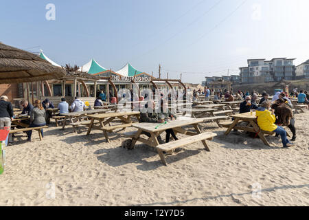 Das Wasserloch, Perranporth Strand Stockfoto