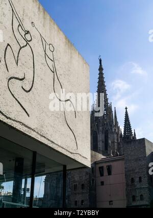 Hochschule der Architekten von Barcelona, Picasso Wandbild, Katalonien, Spanien. Stockfoto