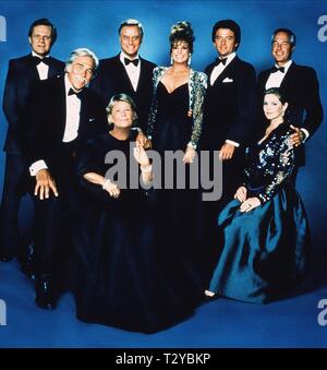 KEN KERCHEVAL, Howard Keel, BARBARA BEL GEDDES, Larry Hagman, Linda Gray, Patrick Duffy, STEVE KANALY, Priscilla Presley, Dallas, 1986 Stockfoto