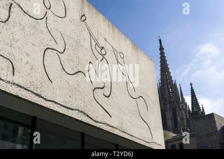 Hochschule der Architekten von Barcelona, Picasso Wandbild, Katalonien, Spanien. Stockfoto