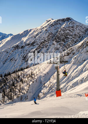 Wintersport bei hillstation Alpjoch, Skigebiet Hochimst, Imst, Tirol, Österreich, Europa Stockfoto