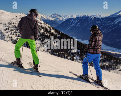 Wintersport bei hillstation Alpjoch, Skigebiet Hochimst, Imst, Tirol, Österreich, Europa Stockfoto