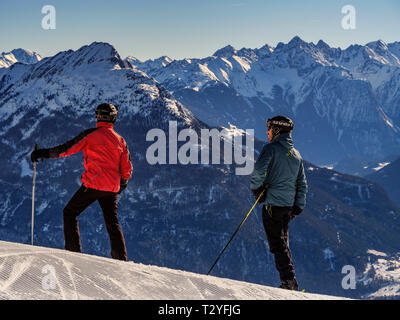 Wintersport bei hillstation Alpjoch, Skigebiet Hochimst, Imst, Tirol, Österreich, Europa Stockfoto