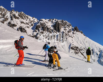 Wintersport bei hillstation Alpjoch, Skigebiet Hochimst, Imst, Tirol, Österreich, Europa Stockfoto