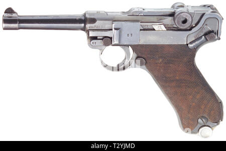 Handfeuerwaffen, Pistolen, Luger Parabellum Pistole 08, hergestellt von Mauser, Kaliber 9 mm Editorial-Use - Nur Stockfoto