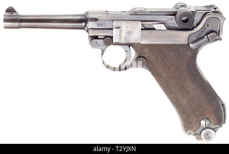 Handfeuerwaffen, Pistolen, Luger Parabellum Pistole 08, hergestellt von Mauser, Kaliber 9 mm Editorial-Use - Nur Stockfoto