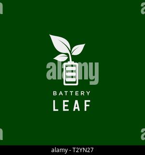 Batterie Blatt eco Natur Energie erneuerbare einfaches Logo template Vector Illustration - Vektor Stock Vektor