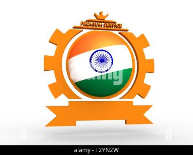 Sphäre strukturiert durch die Flagge der Indien in Gang Form Emblem. Zerknittertes Papier Karte. 3D-Rendering Stockfoto