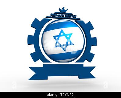 Sphäre strukturiert durch die Flagge der Israel in Gang Form Emblem. Zerknittertes Papier Karte. 3D-Rendering Stockfoto