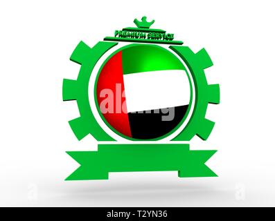 Sphäre strukturiert durch die Flagge der Vereinigten Arabischen Emirate in Gang Form Emblem. Zerknittertes Papier Karte. 3D-Rendering Stockfoto