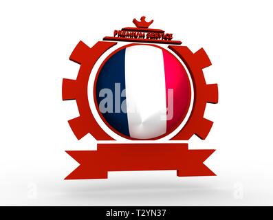 Sphäre strukturiert durch die Flagge der Frankreich in Gang Form Emblem. Zerknittertes Papier Karte. 3D-Rendering Stockfoto