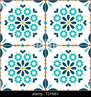 Azulejo vektor Fliesen nahtlose Muster durch portugiesische Kunst inspiriert, Lissabon Stil Kachel Hintergrund. Zierpflanzen background Stock Vektor