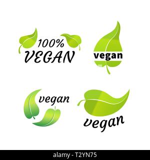 Satz von Green Organic Blätter, vegane Zeichen isoliert auf weißem Stock Vektor