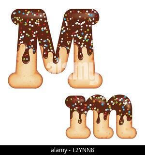 Verlockende Typografie. Font Design. Vereisung schreiben. Süße 3D-donut Buchstabe M verglast mit Schokolade und Sahne Bonbons. Vektor Stock Vektor