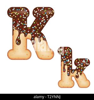 Verlockende Typografie. Font Design. Vereisung schreiben. Süße 3D-donut Buchstabe K glasiert mit Schokolade und Süßigkeiten. Vektor Stock Vektor