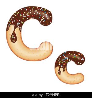 Verlockende Typografie. Font Design. Vereisung schreiben. Süße 3D-donut Buchstaben C verglast mit Schokolade und Sahne Bonbons. Vektor Stock Vektor