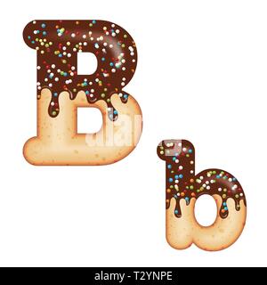 Verlockende Typografie. Font Design. Vereisung schreiben. Süße 3D-donut Buchstabe B glasiert mit Schokolade und Süßigkeiten. Vektor Stock Vektor