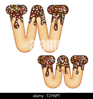 Verlockende Typografie. Font Design. Vereisung schreiben. Süße 3D-donut Buchstabe W glasiert mit Schokolade und Süßigkeiten. Vektor Stock Vektor