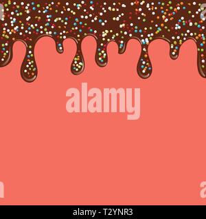 Süße lebende Koralle Farbe Hintergrund glasiert mit Schokolade und Süßigkeiten. Festliche Hintergrund. Vereisung Hintergrund. Vektor Stock Vektor