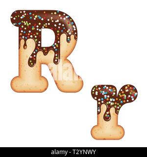Verlockende Typografie. Font Design. Vereisung schreiben. Süße 3D-donut Buchstabe R glasiert mit Schokolade und Süßigkeiten. Vektor Stock Vektor
