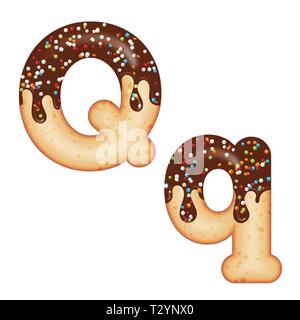 Verlockende Typografie. Font Design. Vereisung schreiben. Süße 3D-donut Buchstabe Q glasiert mit Schokolade und Süßigkeiten. Vektor Stock Vektor